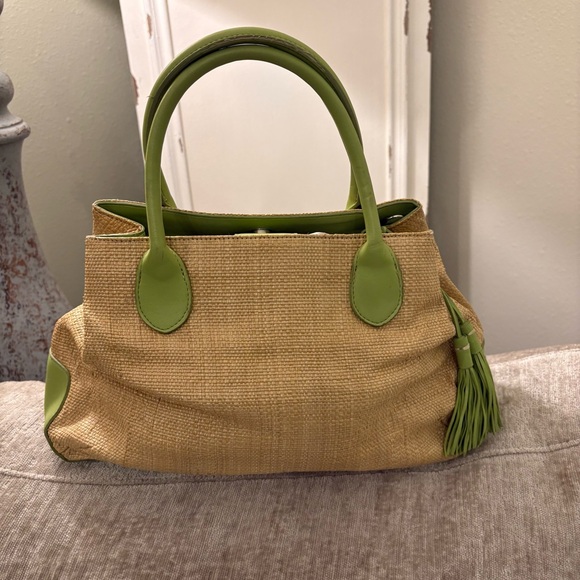 Etienne Aigner Handbags - Etienne Aigner Tan and Green Satchel